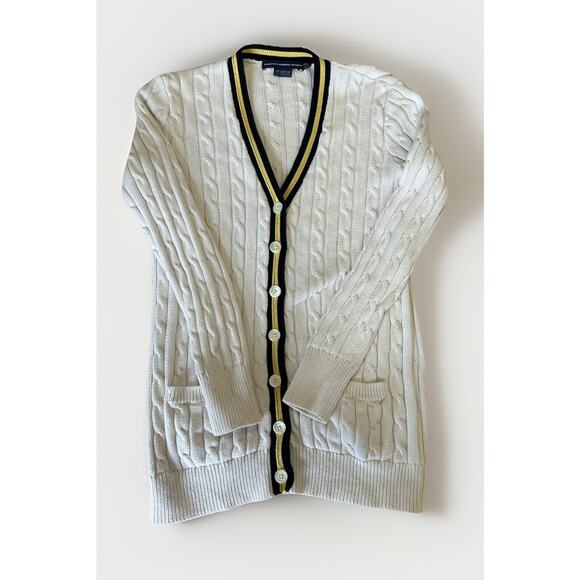Ralph Lauren Sweaters - Vintage 90s Ralph Lauren Sport Cable Knit Striped Long Cardigan Sweater Cotton M
